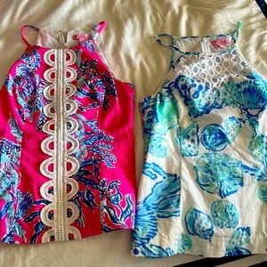 2 Lilly Pulitzer tops, one and pink and white and blue and white.
